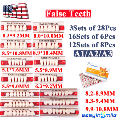 Acrylic Resin Denture Dental False Teeth Upper Lower Full Set Shade DIY A1/A2/A3