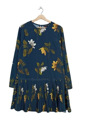 TED BAKER Robe à manches longues Dames Robe T EU 38 bleu-kaki-jaune primevère - Photo 1/4