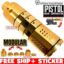 Strike Industries Modular Pistol GOLD Compensator 1/2-28 Barrel 9mm Linear Comp