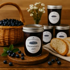 Huckleberry Jam - Made with wild huckleberries harvested from the Rocky Mountain