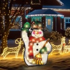 Christmas Silhouette Lights Snowman Broom Indoor Outdoor Festive Decoration