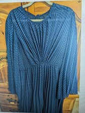 ASOS Curve Pleated BLUE Midi Dress Long Sleeves Tie Back Size 14 XLG 14/16