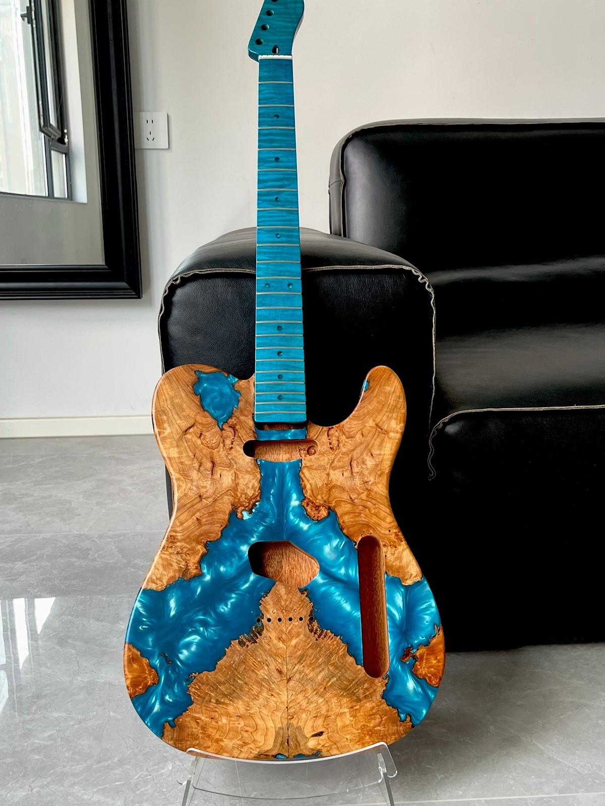 Set chitarra elettrica fai da te manico acero fiamma tostata corpo chitarra elettrica Burl Top mogano