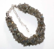 Beaded Cluster Fiery Labradorite Rough 925 Silver Plated Bracelet 9.5