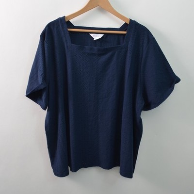 Liz Claiborne Womens 3X Square Neck T-Shirt Navy Knit Stretch Cotton Blend