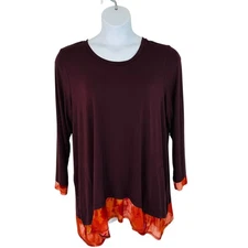 Logo by Lori Goldstein Women's Size XL Long Sleeve Tie Dye Mesh Hem Mahogany Top