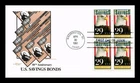 US COVER SAVINGS BONDS 50TH ANNIVERSARY FDC BLOCK OF 4 ARTMASTER CACHET
