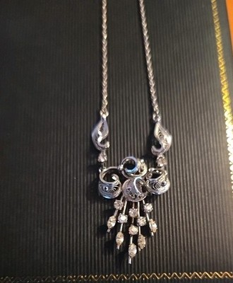 AmLee Stunning Vintage Sterling Silver Filigree and CZ Necklace