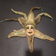 Gold Jester Full Face Masquerade Mask w/ Bells, Fabric, Adjustable, One Size