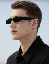 Retro Slim Rectangle Sunglasses Black Y2K Unisex Fashion Shades