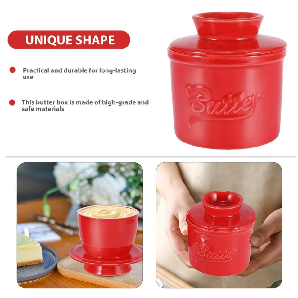 Keramik Butterdose Mit Buttermesser, Französische Butterdose Mit Deckel, DE - Bild 4 von 4