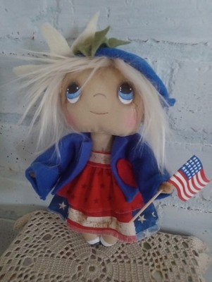PriMitiVE FolK ArT DoLL OOAK   Cloth  ARtiST Ornament USA InDepENdeNCE Day