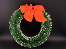 Vintage Christmas Bottle Brush Snow Flocked Wreath with Felt Bow 8"