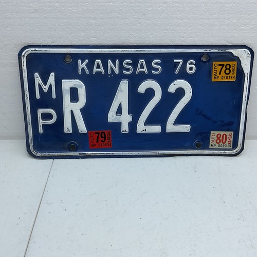 1976 Kansas License Plate McPherson County Tag # R 422 78,79,80 Stickers Low #