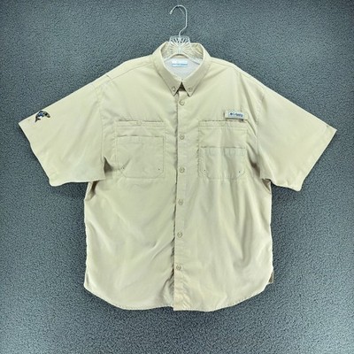 Columbia PFG Mens L Tamiami Tan Button Down Shirt Squaxin Tribe Fishing Casino