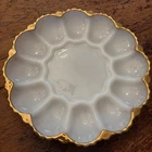 Anchor Hocking Fire King Milk Glass Deviled Egg Plate W/22K Gold Trim 1950s VTG