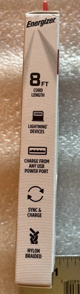 Energizer Sync And Charge Nylon Braided USB Cable Black. For iPhone 8 ft. New. - Image 3 of 4