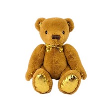 FAO Schwarz Brown Teddy Bear Plush Gold Bow Tie Metallic Paw Pads Stuffed Animal