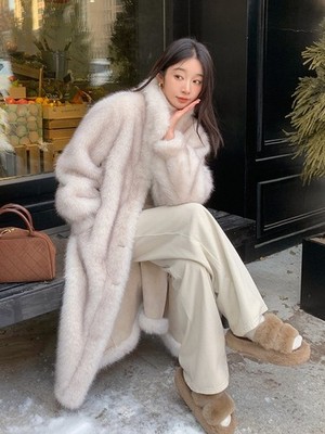 New Fox Fur Coat Women's Korean Long Fur Stand Collar Warm Fox Fur