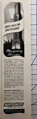#ad 1945 Montgomery Elevator Co Moline IL Print Ad Lower Cost for High Buildings $12.77