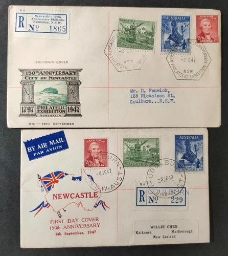 AUSTRALIA 1947 NEWCASTLE CITY 150th FDC DUO (JF)