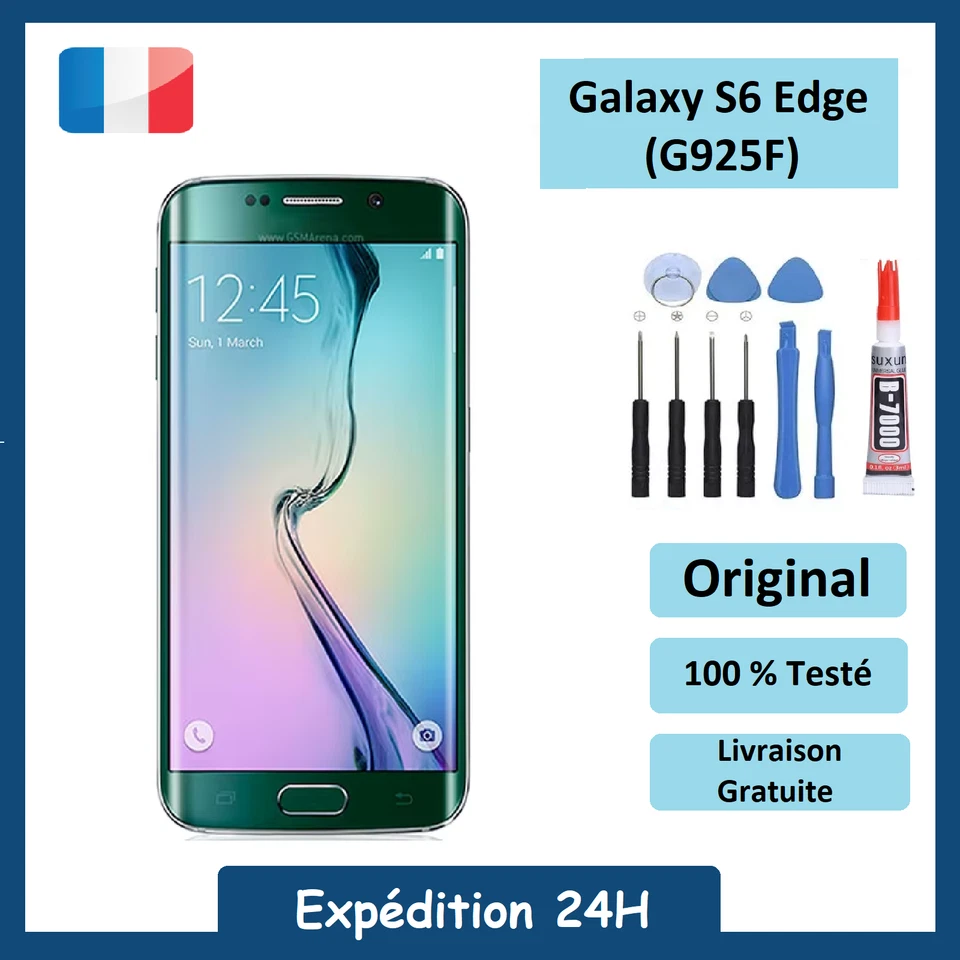 Écran LCD Pour Samsung Galaxy S6 Edge vert (G925) Complet Original + Outils - Photo 1/1