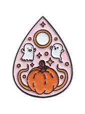 Cute Ghost Pumpkin Enamel Pin   Pink Halloween Moon Spooky Lapel Pin