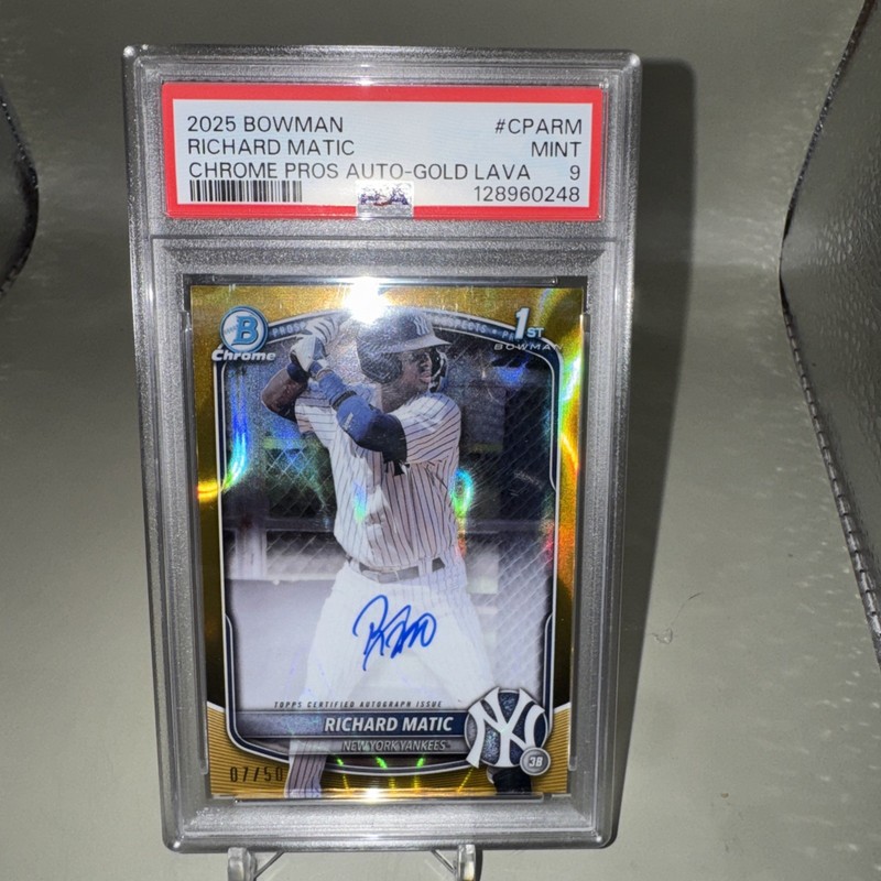 Richard Matic 2025 1st Bowman Chrome Auto Gold Lava /50 PSA MT 9 Au RC Yankees
