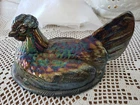 Fenton Carnival Glass Amethyst Black Purple Irides. Large Hen 9" Vtg - TOP ONLY