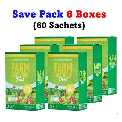 6 X Farm Daily Veggie Plus Powder Drink Dietary Supplement High Fiber 60 Sachets