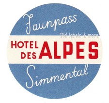 x5552 Hotel des Alpes JAUNPASS Simmental Suisse luggage label Kofferaufkleber