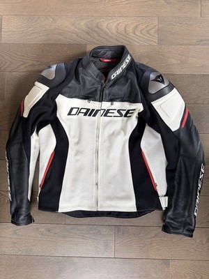 Dainese Racing Perforated Leather Motorcycle Jacket White/Black