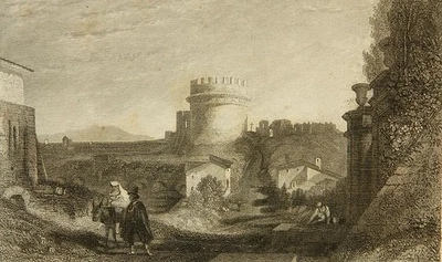 Grabmal der Caecilia Metella in Rom, Stahlstich Romantik Unbekannt (19.Jhd) - Bild 1 von 4