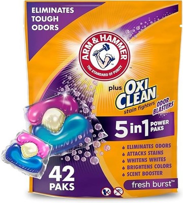 ARM & HAMMER Plus OxiClean 5-in-1 Laundry Detergent Power Pks, Fresh Burst 42cnt