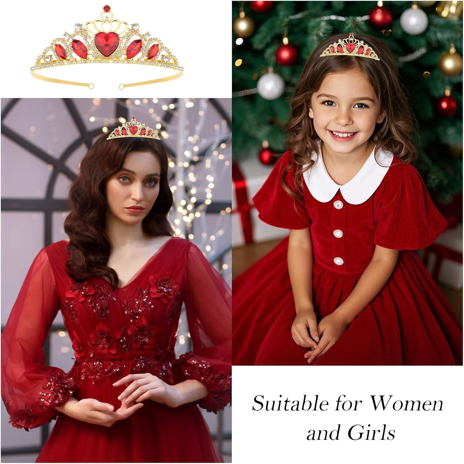 Red Tiaras and Crowns for Women Queen of Heart Crown Crystal Royal Queen Crown f