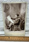 Antique Civil War Era Cabinet Card Photo Union Officer Soldier Reading Map