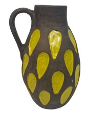 Handgefertigte Keramik Kanne Vase braun mit gelbem Crackle Blatt Design rustikale Keramik