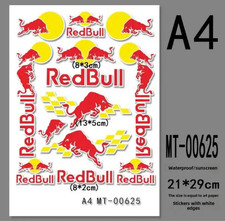 Red Bull Racing Adesivo Decalcomania Foglio Impermeabile Taglia A4 per Casco Moto Auto