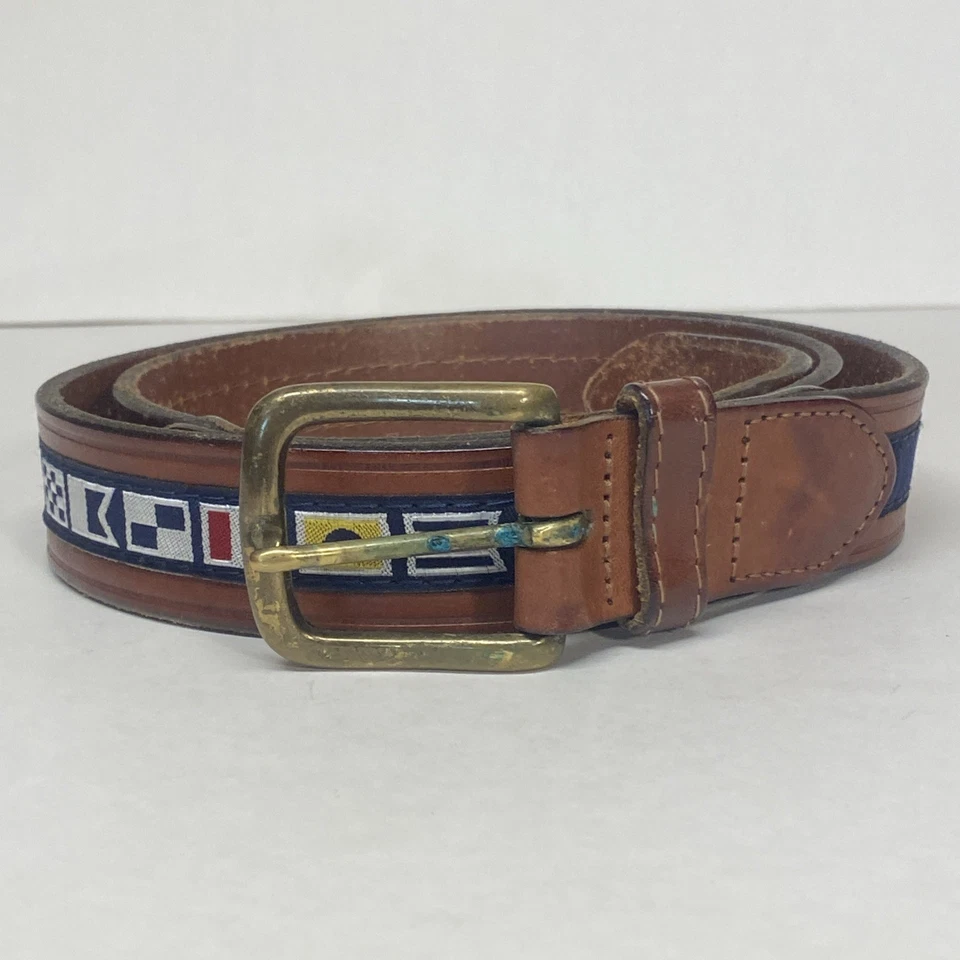 Nautica 皮带男式 38 航海旗黄铜高尔夫休闲学院帆船运动 0001 — 第 3/4 张图片