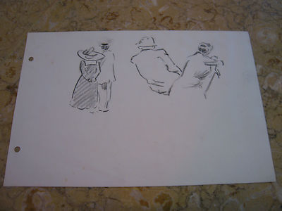 Vintage Antique Early 20th Century Edward Comly Trego Charcoal Study Man & Woman