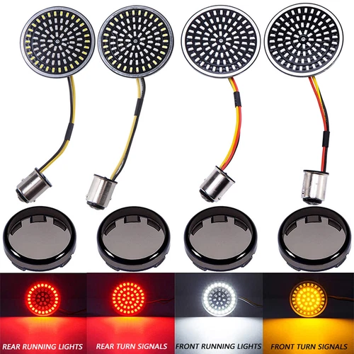 4X LED Front Rear Turn Signals Light Inserts For Harley Touring Street Glide A+