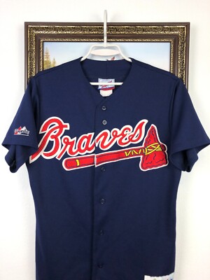 Vintage 90's Majestic Atlanta Braves Blue Pinstripe Jersey Mens