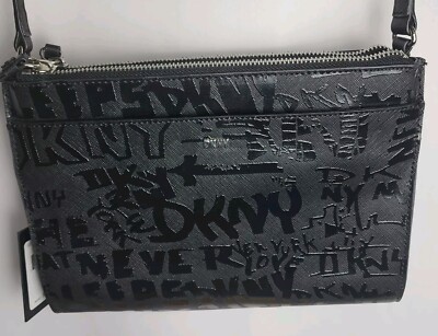 DKNY Bryant Park TZ Top Zip Womens Crossbody Purse Bag  Black Graffiti NWT
