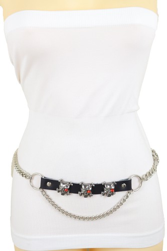 Women Silver Metal Chain Gothic Style Rock Belt Pirate Skull Charms Size M L XL - Picture 7 of 20