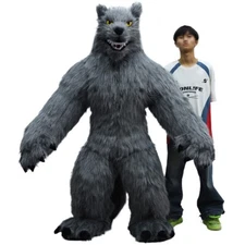 Inflatable Gray Wolf Costume Jumpsuit Adult Halloween Plush Mascot Cosplay Party