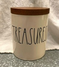 Rae Dunn Treasurers Round Wood Top Storage Canister 5" x 3.5" diameter - NEW