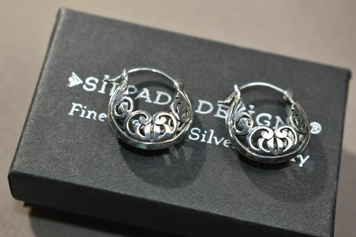 Silpada 925 Sterling Silver Filigree Open Hoop Huggie Post Earrings P1126 CUTE - Picture 12 of 12