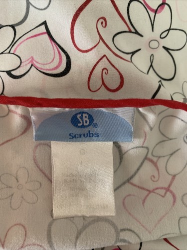 SB SCRUBS Flower & Heart Scrubs Top Shirt Ink Pen Stain Inside Pocket Sz L❤️tb37 - Picture 6 of 6