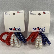 Lot Of 2 Scunci U Got This, Red, White,  Blue Hair Ponytailers Assorted Colors