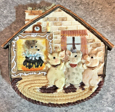 VTG 1997 3 Little Pigs Big Bad Wolf Resin Decor Plate 5.25''×5.5'' Popular Import